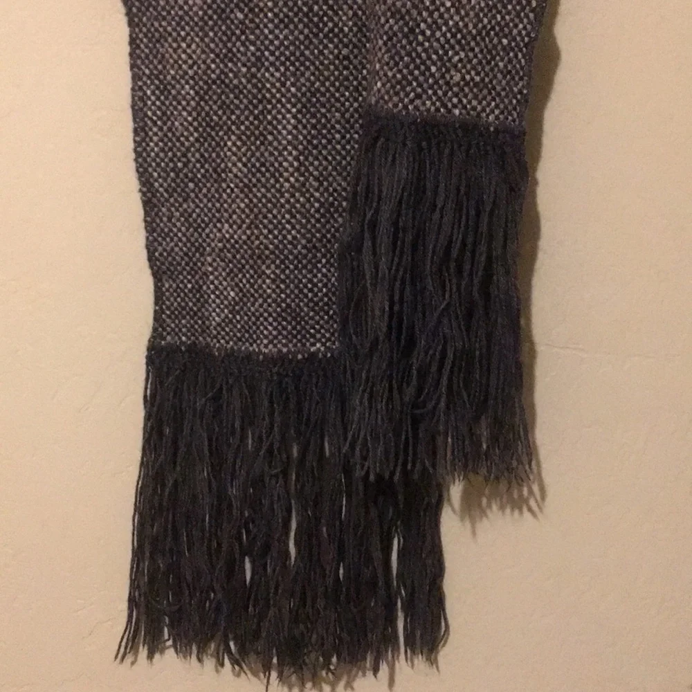 78” hand-woven,  loomed wool silk scarf w/fringe